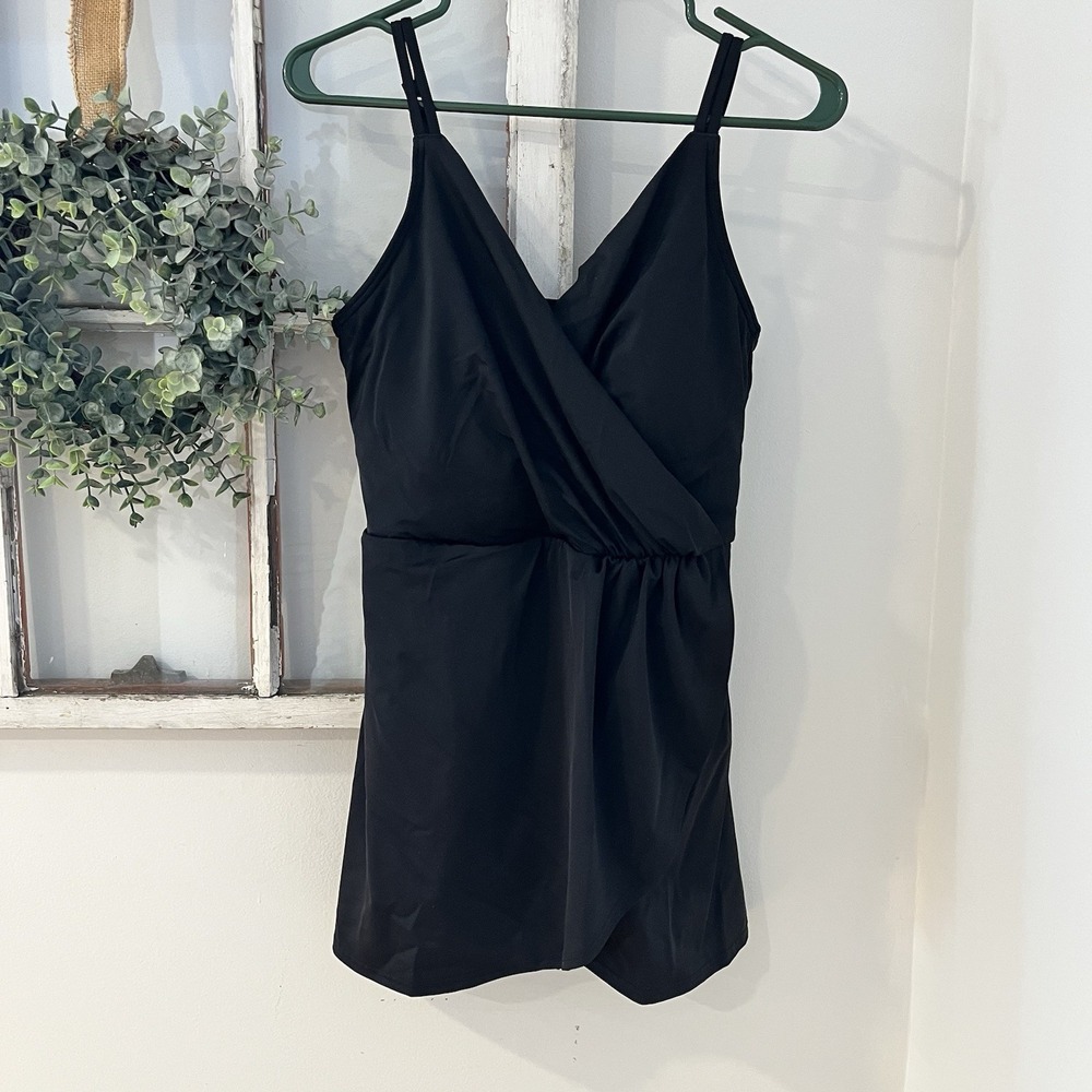 Land's‎ End $115 UPF 50 Black Tulip Wrap swim dress Women's Size M - Picture 3 of 7
